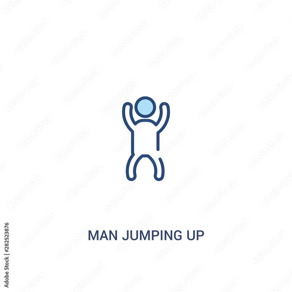 Poster man jumping up concept 2 colored icon. simple line element illustration. outline blue man jumping up