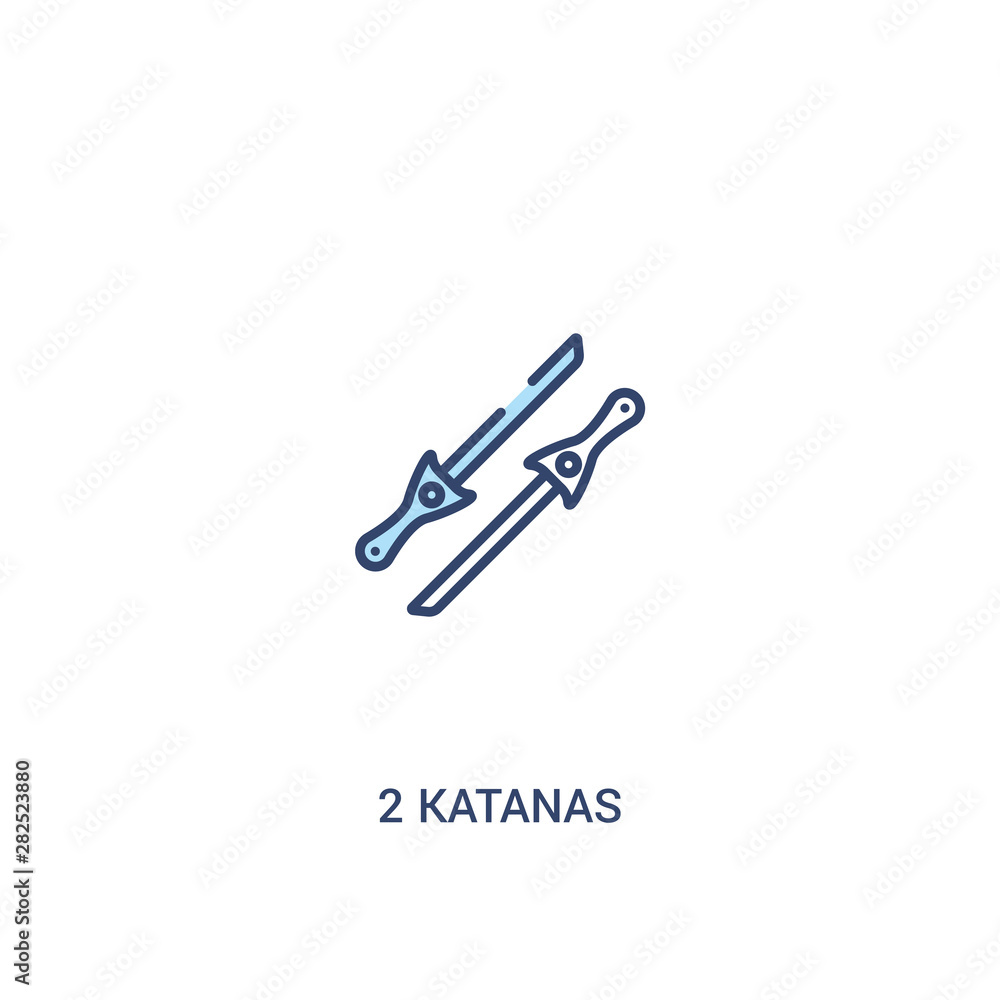 Poster 2 katanas concept 2 colored icon. simple line element illustration. outline blue 2 katanas symbol. c