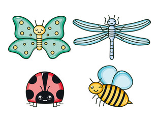 group of insects kawaii characters