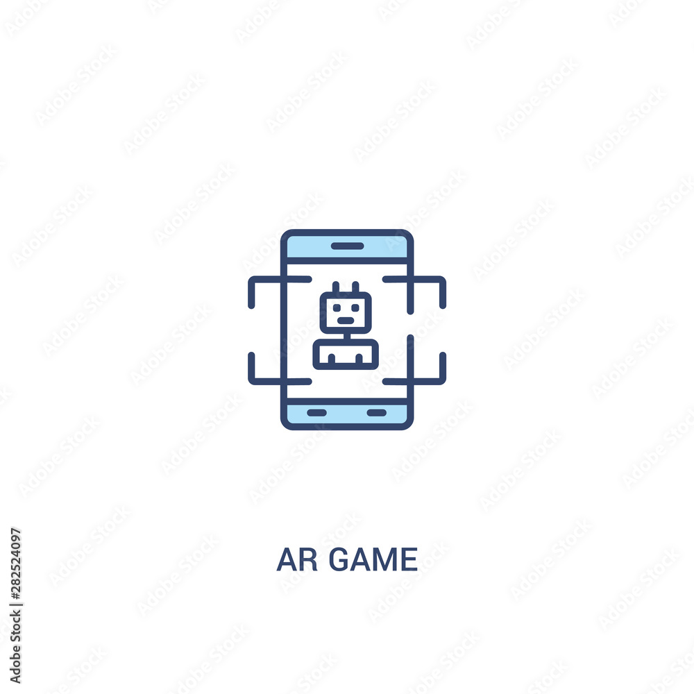 Poster ar game concept 2 colored icon. simple line element illustration. outline blue ar game symbol. can b