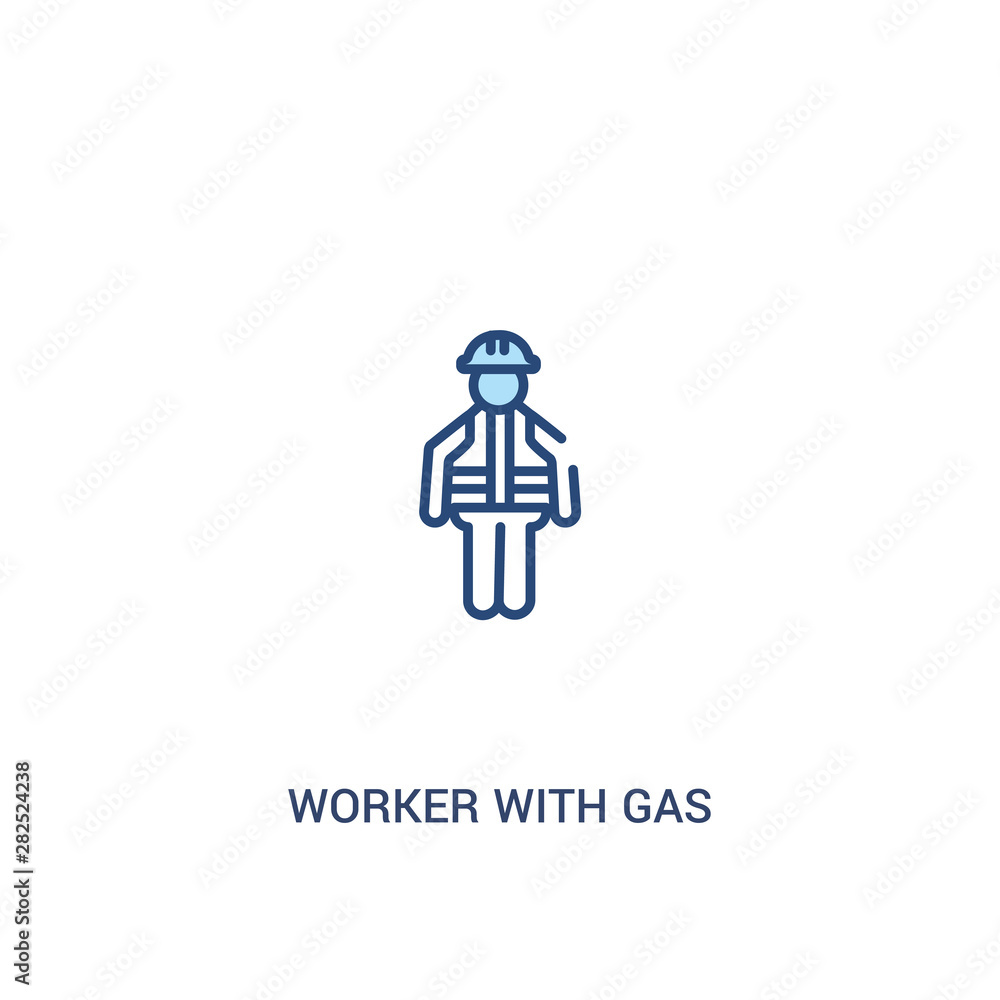 Poster worker with gas mask concept 2 colored icon. simple line element illustration. outline blue worker w