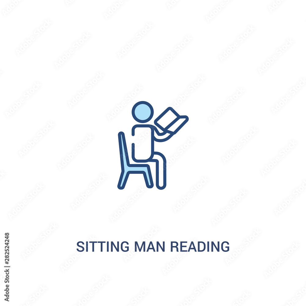 Poster sitting man reading concept 2 colored icon. simple line element illustration. outline blue sitting m