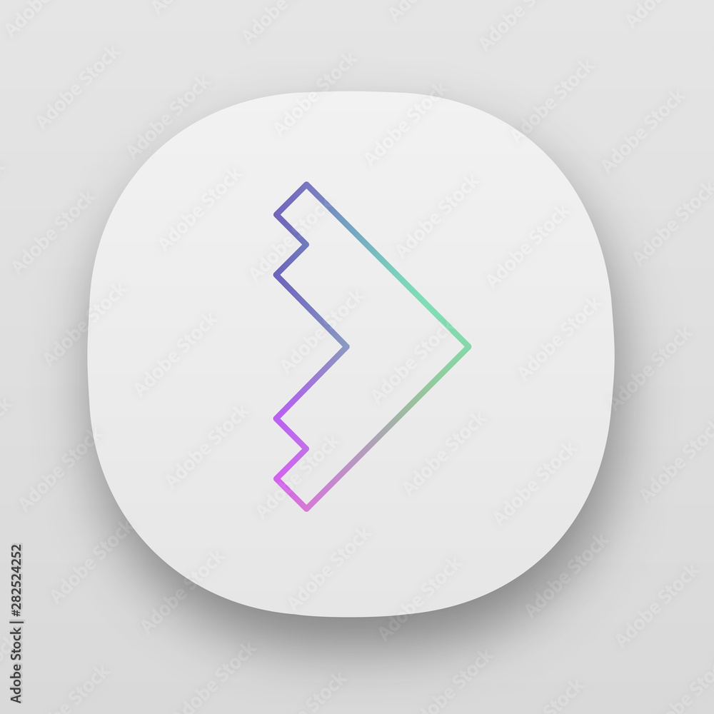 Poster right arrowhead app icon. forward triangular arrow. next. navigation sign. motion designator. abstra