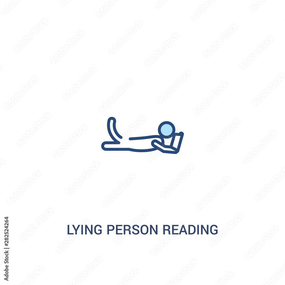 Poster lying person reading concept 2 colored icon. simple line element illustration. outline blue lying pe