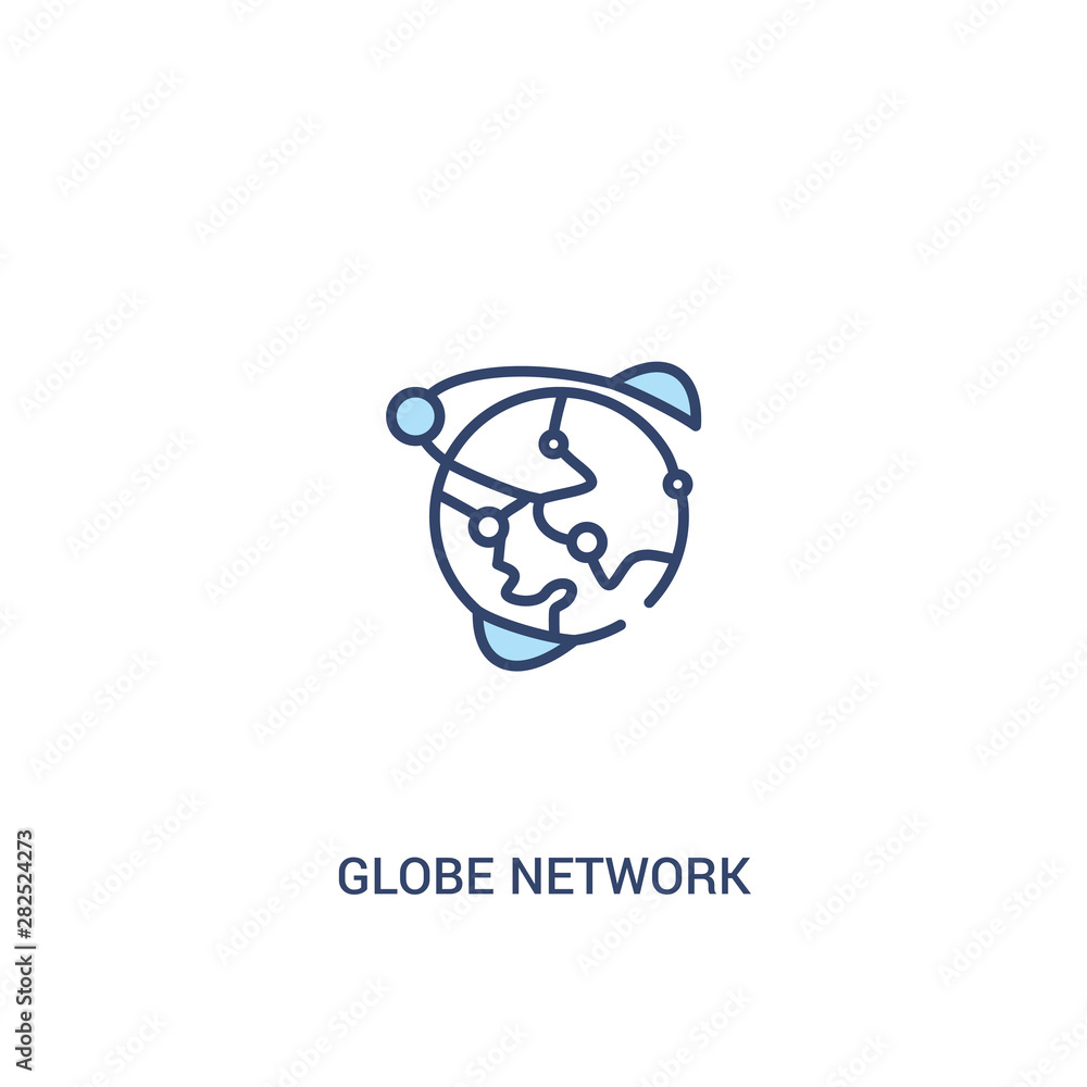 Poster globe network concept 2 colored icon. simple line element illustration. outline blue globe network s