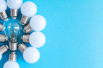 LED lamps on blue background.
