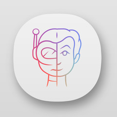 Bot impersonator app icon. Automated hacking. False identity. Robot imitator. Cybernetics. Artificial intelligence. UI/UX user interface. Web or mobile applications. Vector isolated illustrations