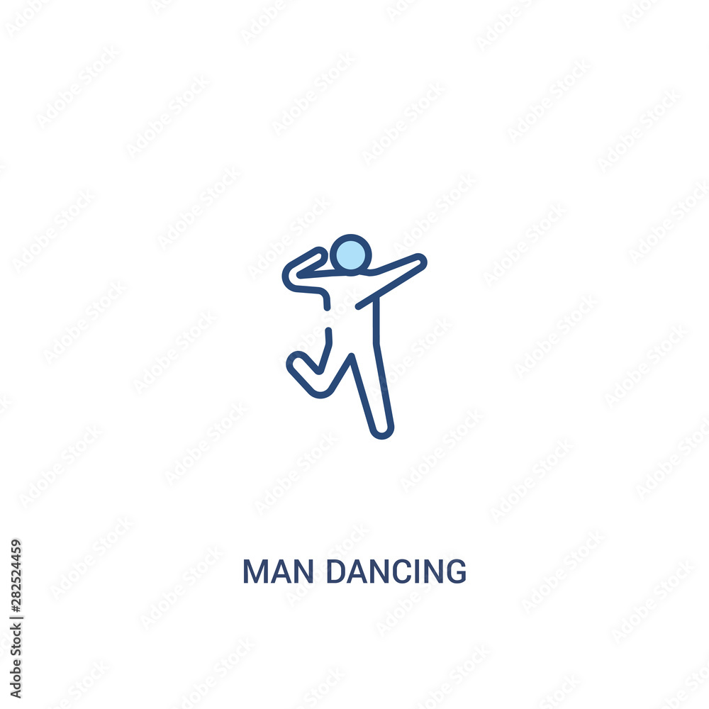 Poster man dancing concept 2 colored icon. simple line element illustration. outline blue man dancing symbo