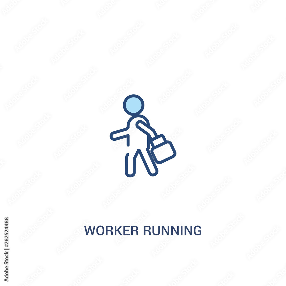 Poster worker running concept 2 colored icon. simple line element illustration. outline blue worker running