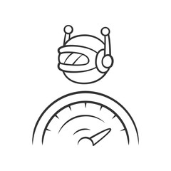 Optimizer bot linear icon. Search engine optimization. Software app. Artificial intelligence. Functional bot. Thin line illustration. Contour symbol. Vector isolated outline drawing. Editable stroke