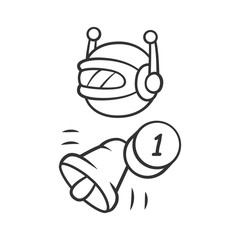 Proactive bot linear icon. Sending messages, incoming notifications. Text alert. Artificial intelligence. Thin line illustration. Contour symbol. Vector isolated outline drawing. Editable stroke