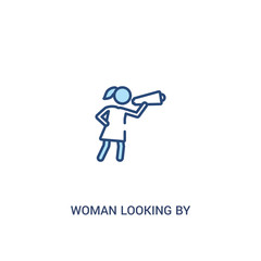 woman looking by a spyglass concept 2 colored icon. simple line element illustration. outline blue woman looking by a spyglass symbol. can be used for web and mobile ui/ux.