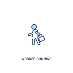 worker running concept 2 colored icon. simple line element illustration. outline blue worker running symbol. can be used for web and mobile ui/ux.
