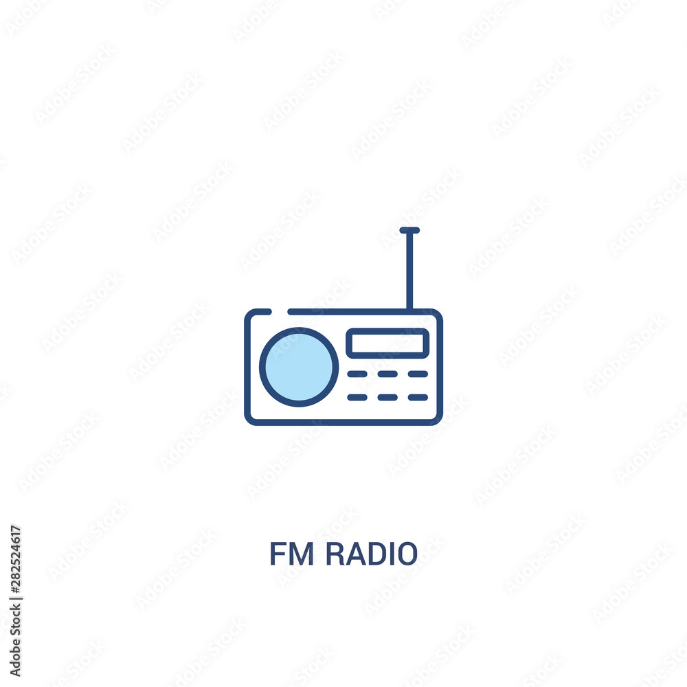 Poster fm radio concept 2 colored icon. simple line element illustration. outline blue fm radio symbol. can