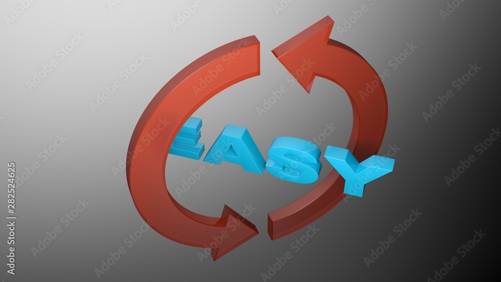 Poster easy with red arrows rotating around it - 3d rendering illustration