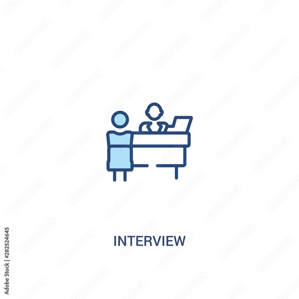 Poster interview concept 2 colored icon. simple line element illustration. outline blue interview symbol. c