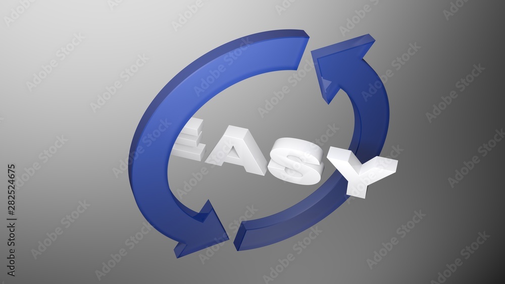 Poster easy with blue arrows rotating around it - 3d rendering illustration