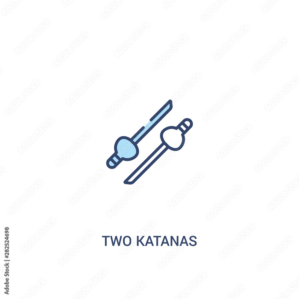 Aufkleber two katanas concept 2 colored icon. simple line element illustration. outline blue two katanas symbo