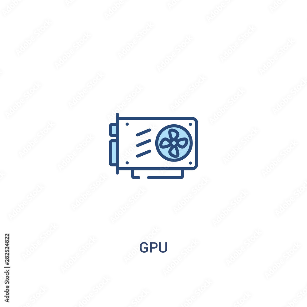 Poster gpu concept 2 colored icon. simple line element illustration. outline blue gpu symbol. can be used f
