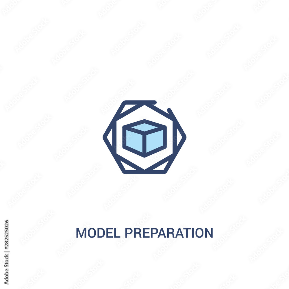 Poster model preparation concept 2 colored icon. simple line element illustration. outline blue model prepa