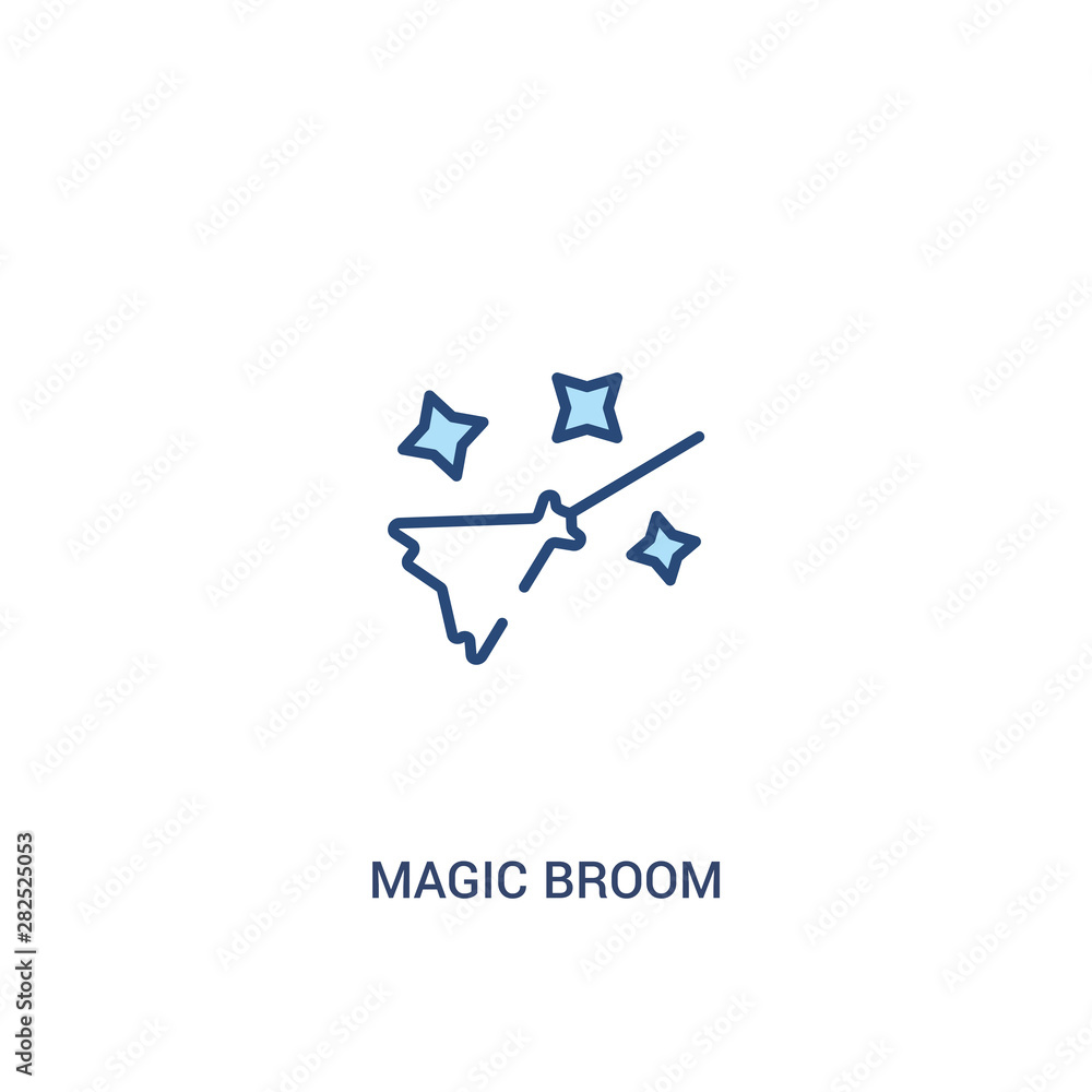 Poster magic broom concept 2 colored icon. simple line element illustration. outline blue magic broom symbo