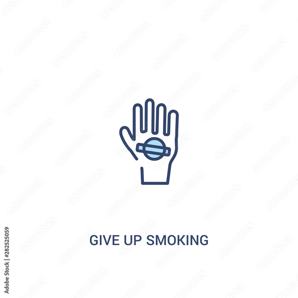 Poster give up smoking concept 2 colored icon. simple line element illustration. outline blue give up smoki