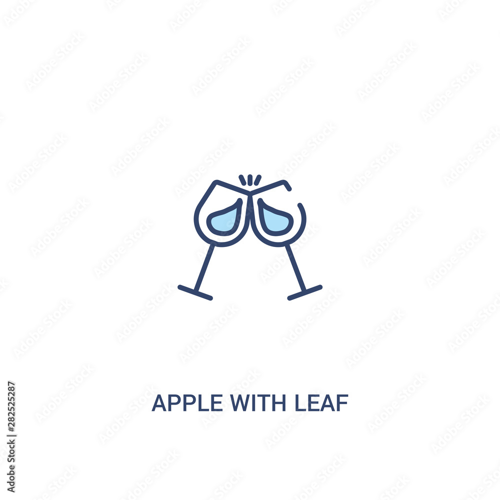 Poster apple with leaf concept 2 colored icon. simple line element illustration. outline blue apple with le