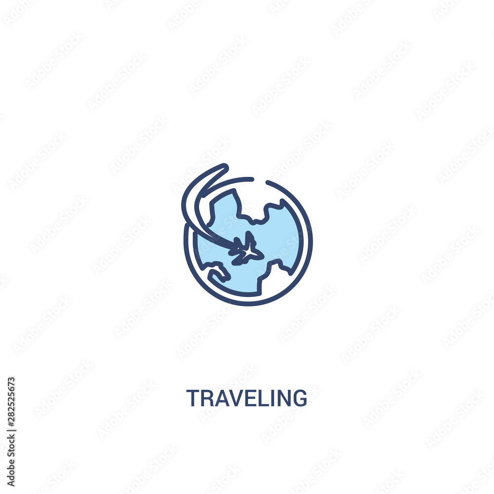 Poster traveling concept 2 colored icon. simple line element illustration. outline blue traveling symbol. c