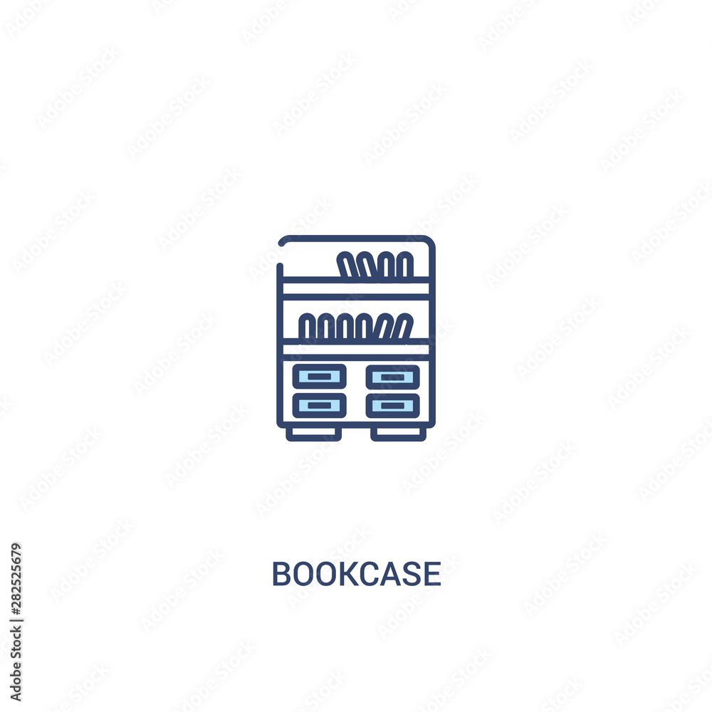 Poster bookcase concept 2 colored icon. simple line element illustration. outline blue bookcase symbol. can
