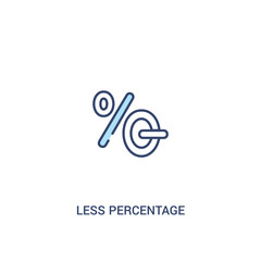 less percentage concept 2 colored icon. simple line element illustration. outline blue less percentage symbol. can be used for web and mobile ui/ux.