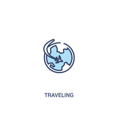 traveling concept 2 colored icon. simple line element illustration. outline blue traveling symbol. can be used for web and mobile ui/ux.