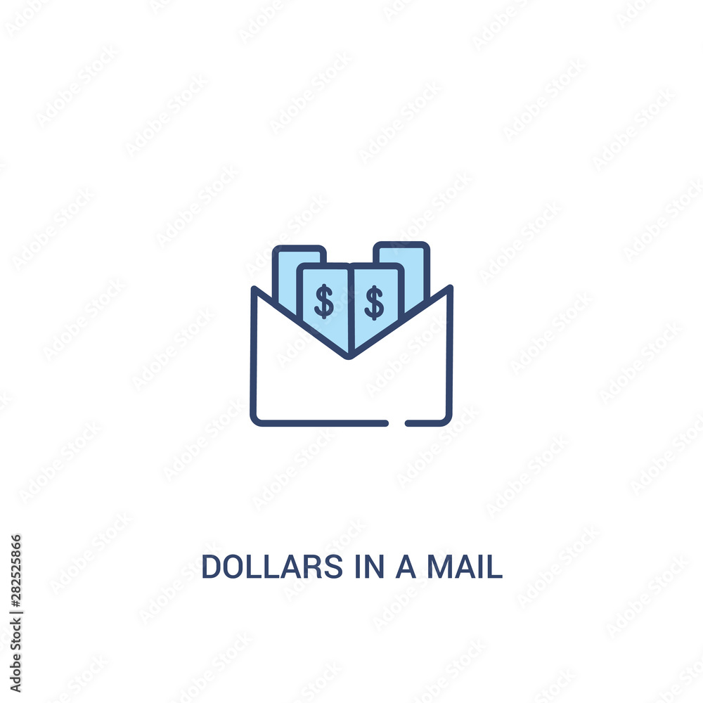 Aufkleber dollars in a mail concept 2 colored icon. simple line element illustration. outline blue dollars in 