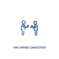 Obraz na płótnie Canvas two armed gangsters pointing each other with their arms concept 2 colored icon. simple line element illustration. outline blue two armed gangsters pointing each other with their arms symbol. can be