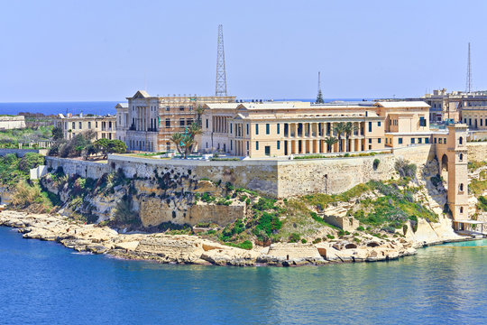 General view of Kalkara Palace Villa Bighi in Malta, Grand Harbor.