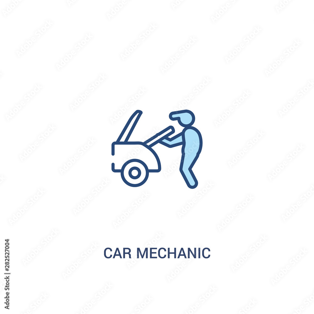 Poster car mechanic concept 2 colored icon. simple line element illustration. outline blue car mechanic sym
