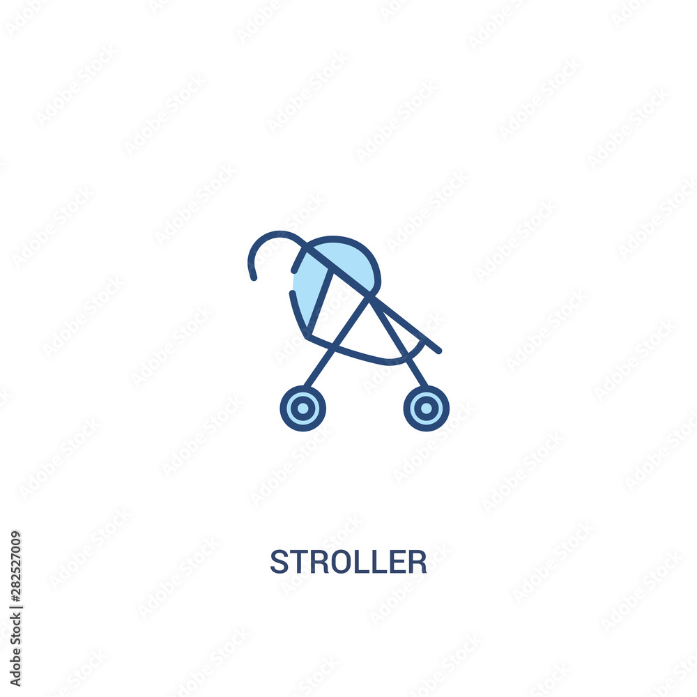 Poster stroller concept 2 colored icon. simple line element illustration. outline blue stroller symbol. can