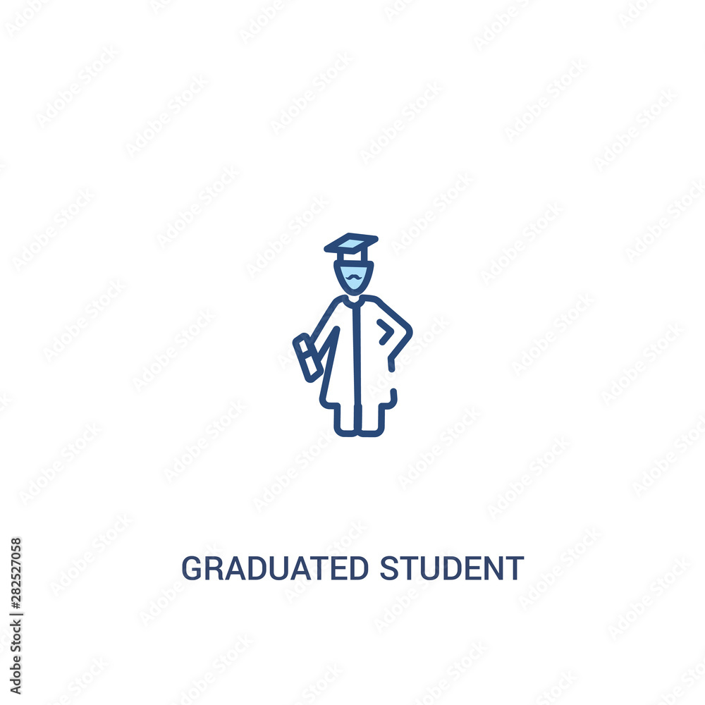 Poster graduated student concept 2 colored icon. simple line element illustration. outline blue graduated s