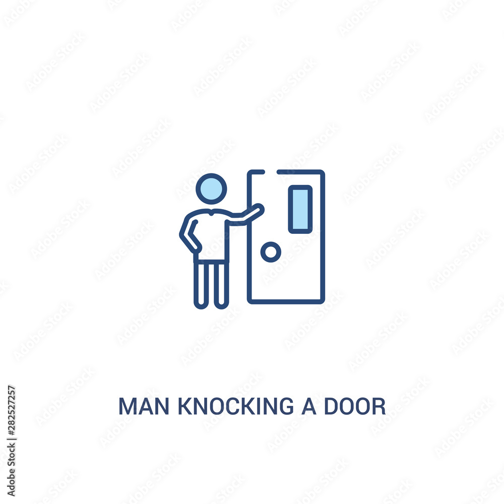 Poster man knocking a door concept 2 colored icon. simple line element illustration. outline blue man knock