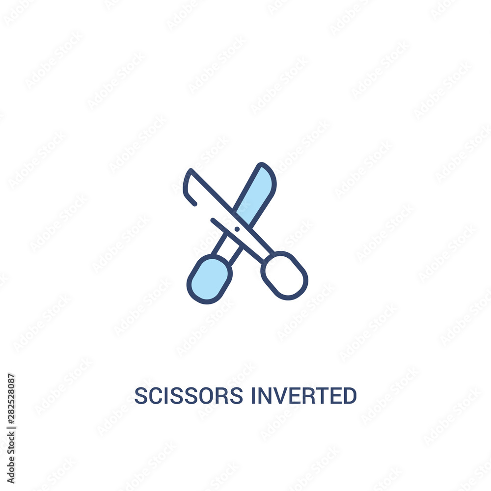 Poster scissors inverted view concept 2 colored icon. simple line element illustration. outline blue scisso