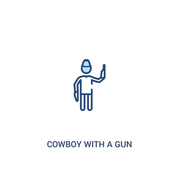 cowboy with a gun concept 2 colored icon. simple line element illustration. outline blue cowboy with a gun symbol. can be used for web and mobile ui/ux.