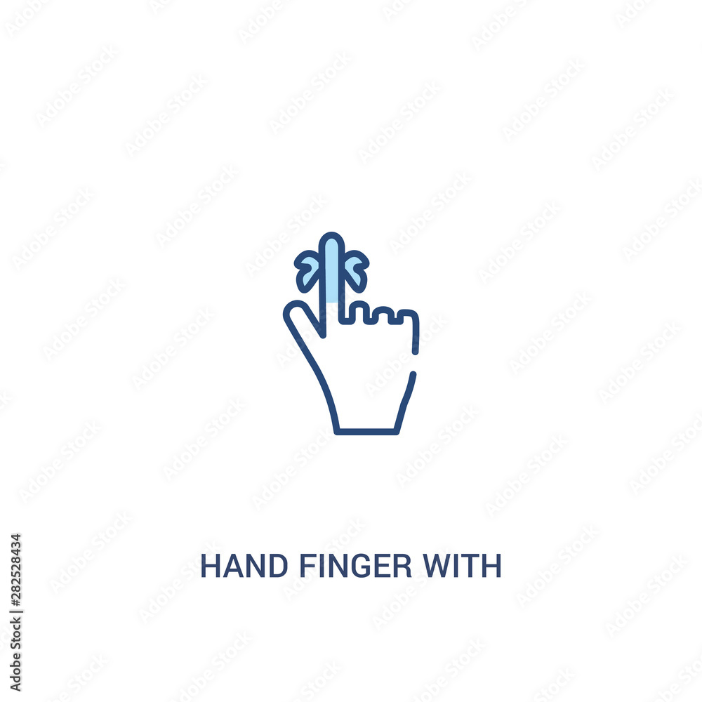 Poster hand finger with a ribbon concept 2 colored icon. simple line element illustration. outline blue han