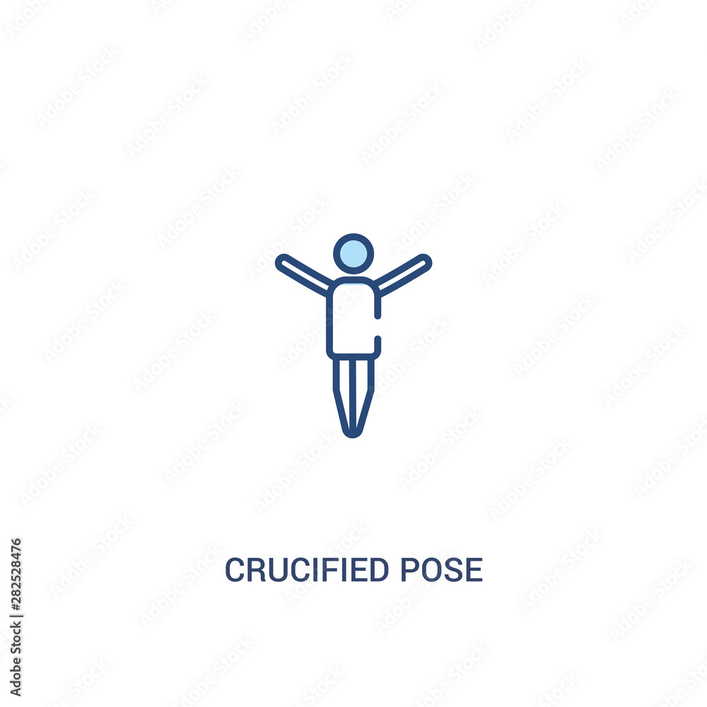 Poster crucified pose concept 2 colored icon. simple line element illustration. outline blue crucified pose