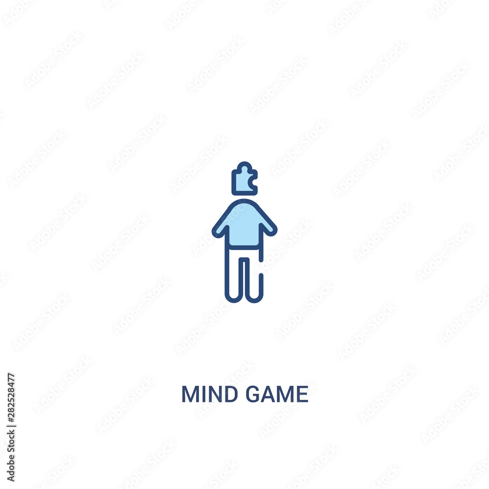 Poster mind game concept 2 colored icon. simple line element illustration. outline blue mind game symbol. c