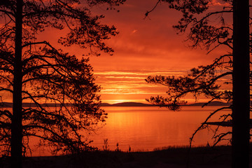 Midnight sun at the polar circle