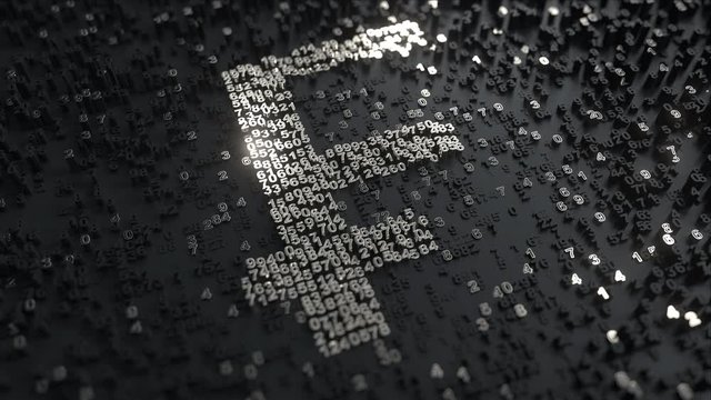 Swiss Franc symbol made of silver numbers. Conceptual 3D animation