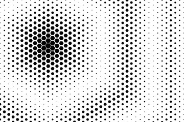 Abstract Black and White Geometric Pattern with Polygons. Contrasty Optical Psychedelic Illusion. Spotted Hexagonal Texture. Raster Illustration