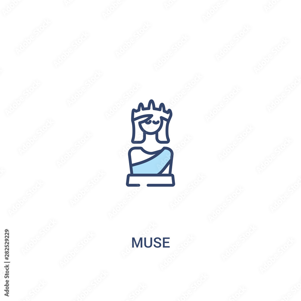 Poster muse concept 2 colored icon. simple line element illustration. outline blue muse symbol. can be used