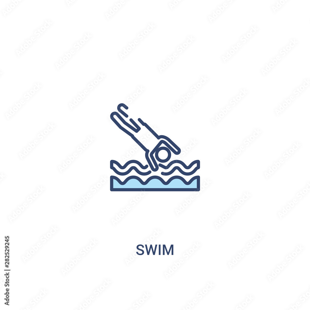 Poster swim concept 2 colored icon. simple line element illustration. outline blue swim symbol. can be used