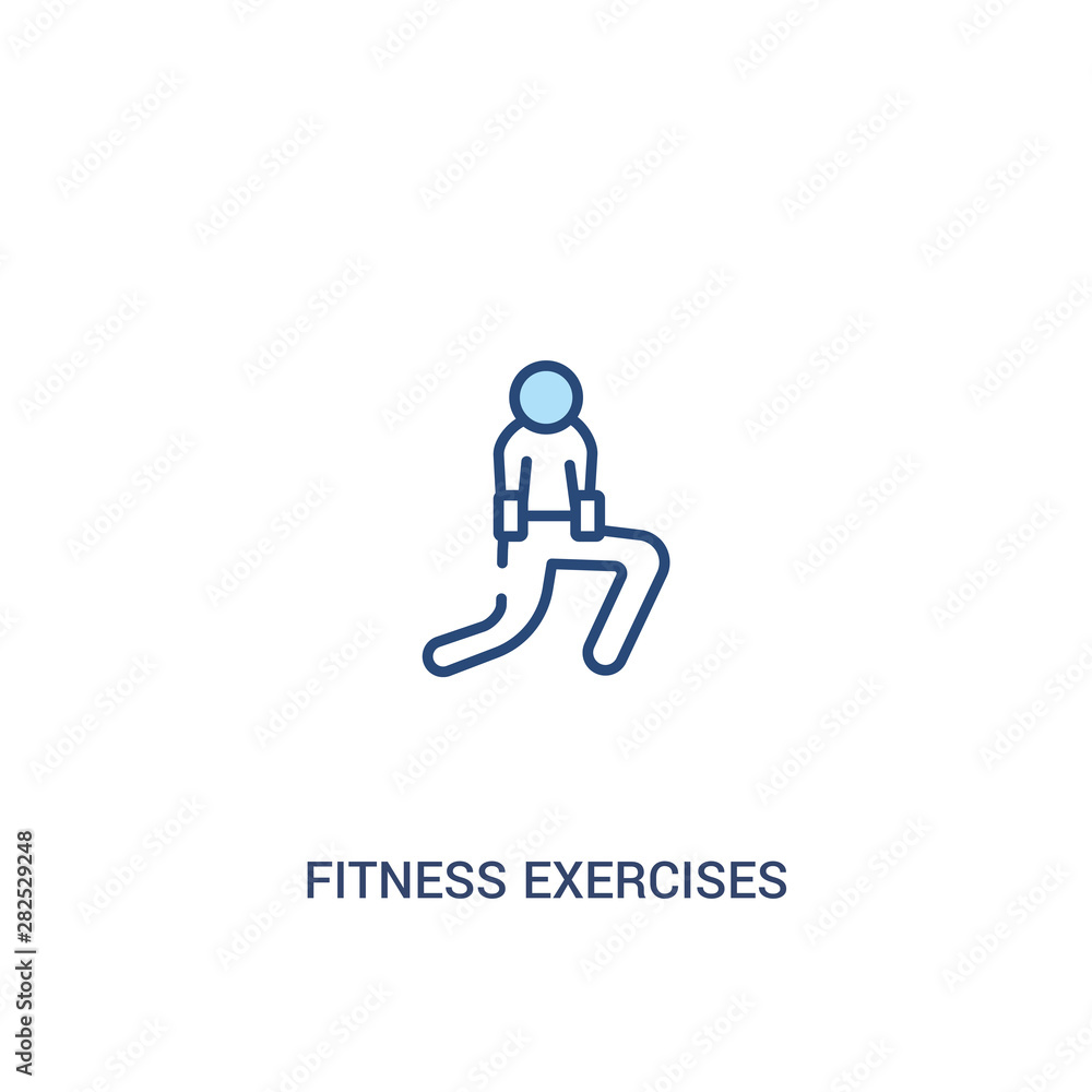 Poster fitness exercises concept 2 colored icon. simple line element illustration. outline blue fitness exe
