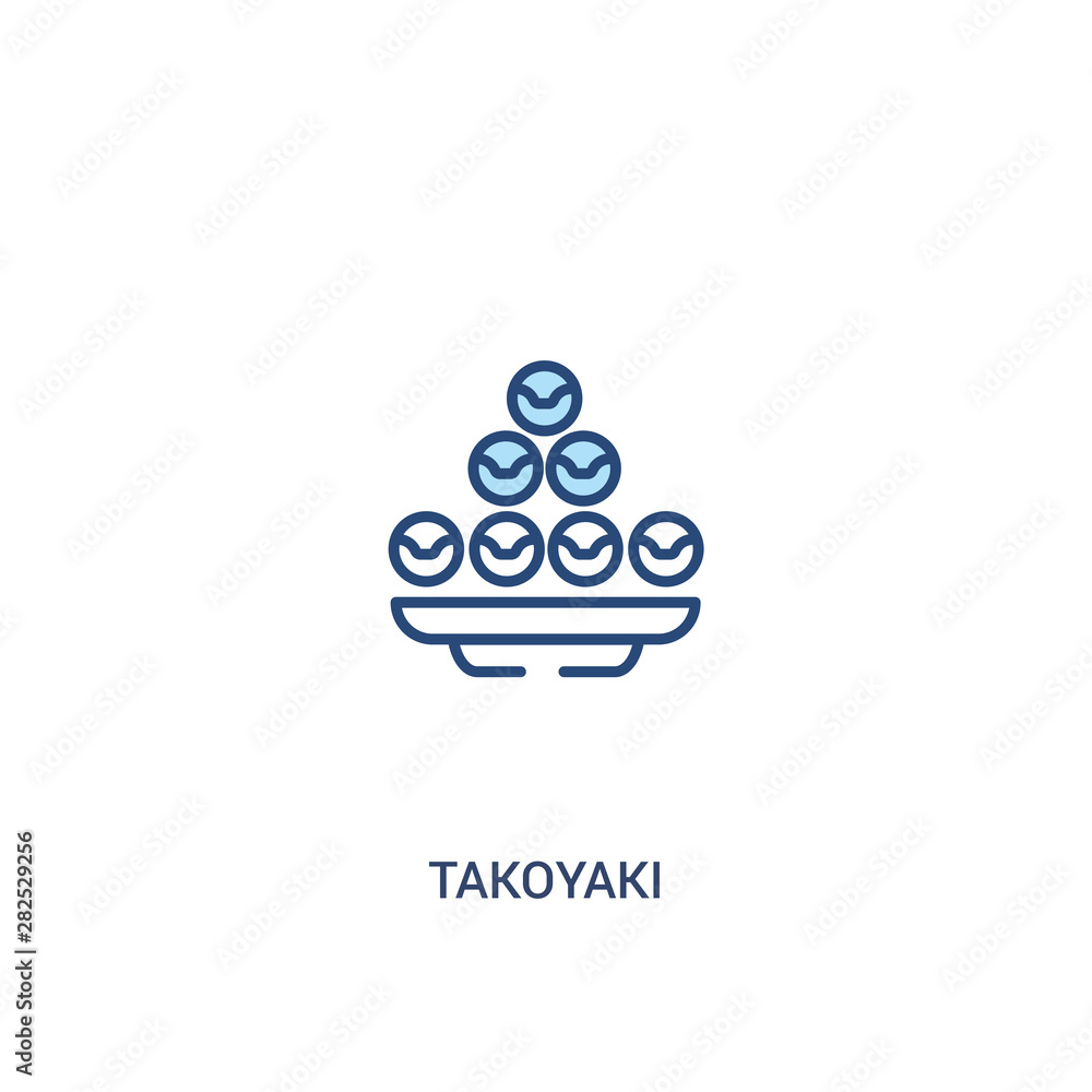 Poster takoyaki concept 2 colored icon. simple line element illustration. outline blue takoyaki symbol. can